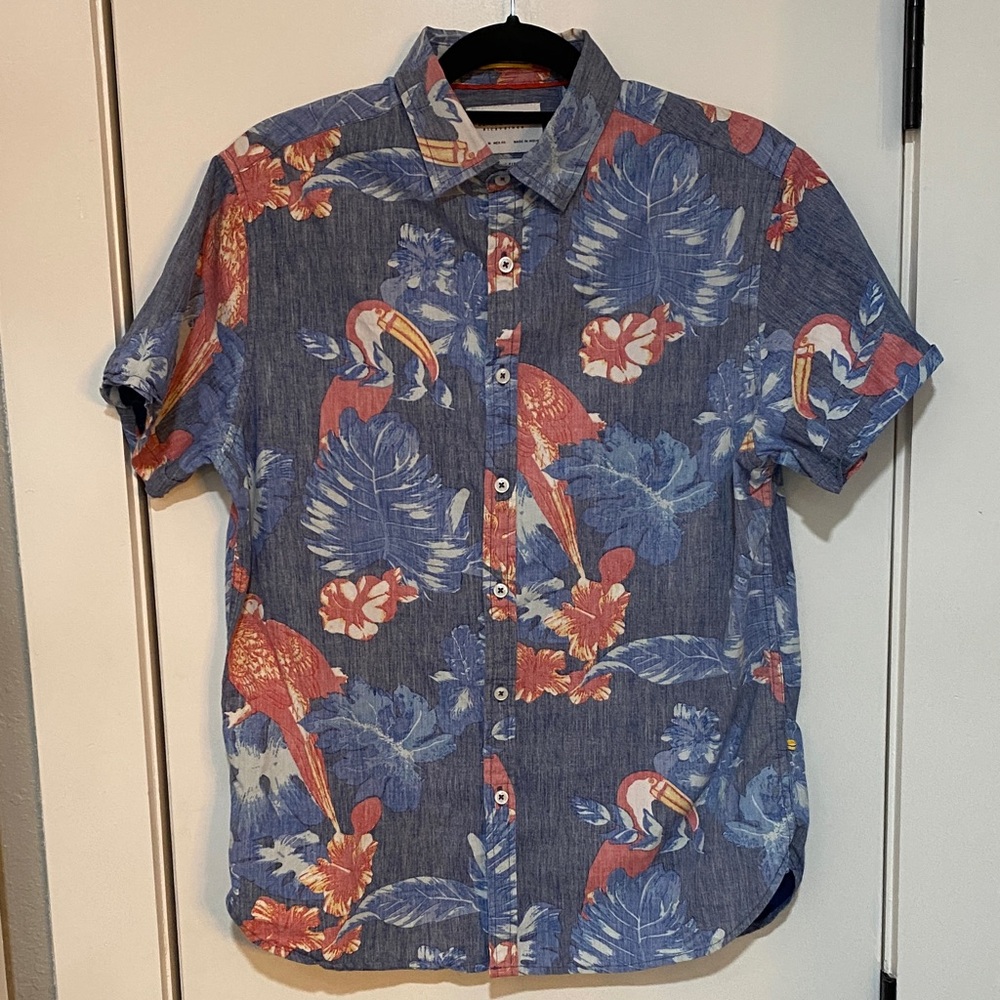 Denim & Flower Blue and Red Tropical Shirt